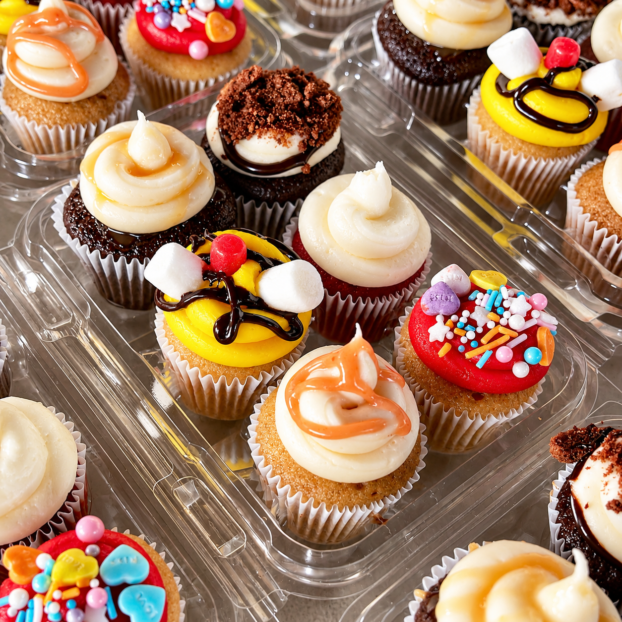 Colorful handcrafted Nom Nom mini cupcakes